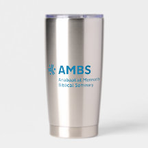 Rostfritt stål-mugg med blå AMBS-logotyp