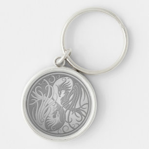 Rostfritt stålLook Yin Yang Phoenix Rund Silverfärgad Nyckelring