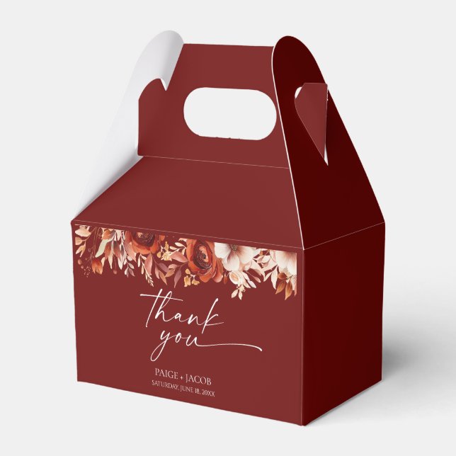 Rostig Burgunder Brun Blommig Bröllop Presentaskar (Framsidan Sidan)