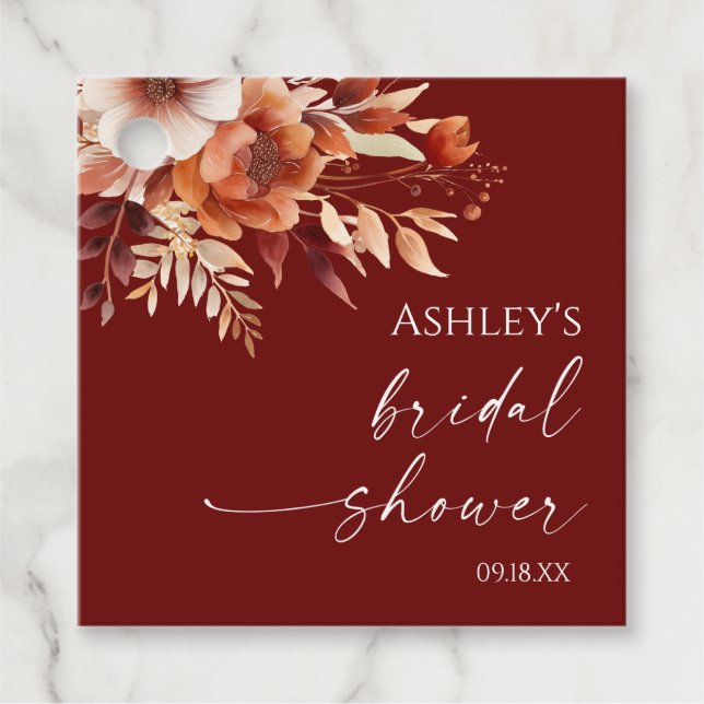 Rostig Burgundy Brun Blommig Bröllopsdusch Gåvor Etiketter (Framsida)