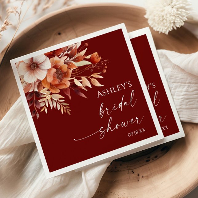 Rostig Burgundy Brun Blommig Bröllopsfest Pappersservett (Skapare uppladdad)