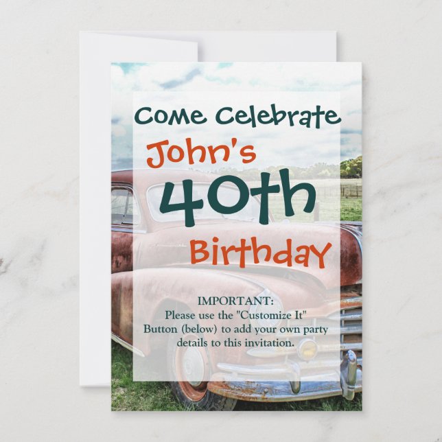 Rostig gammal klassisk bil vintage automobil inbjudningar (Framsida)