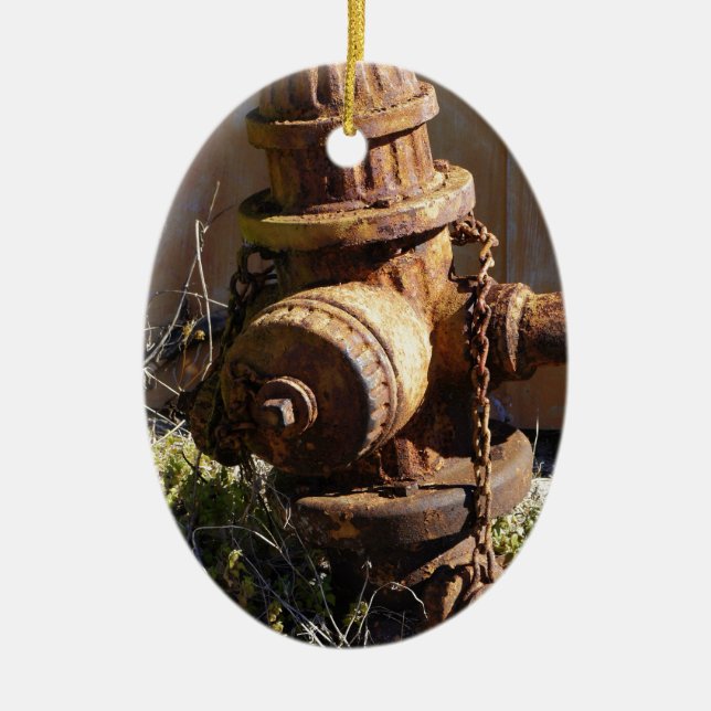 Rostig Hydrant Julgransprydnad Keramik (Framsidan)