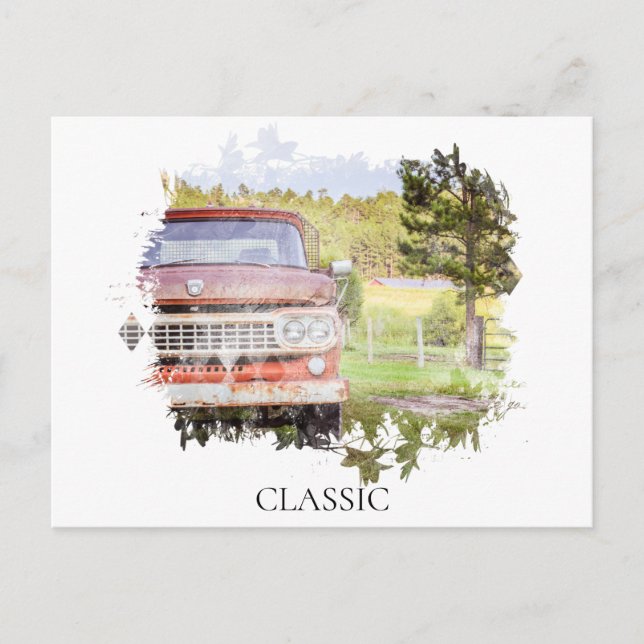 *~* Rostig Klassisk Vintage Antik Målad LASTBIL Vykort (Framsida)