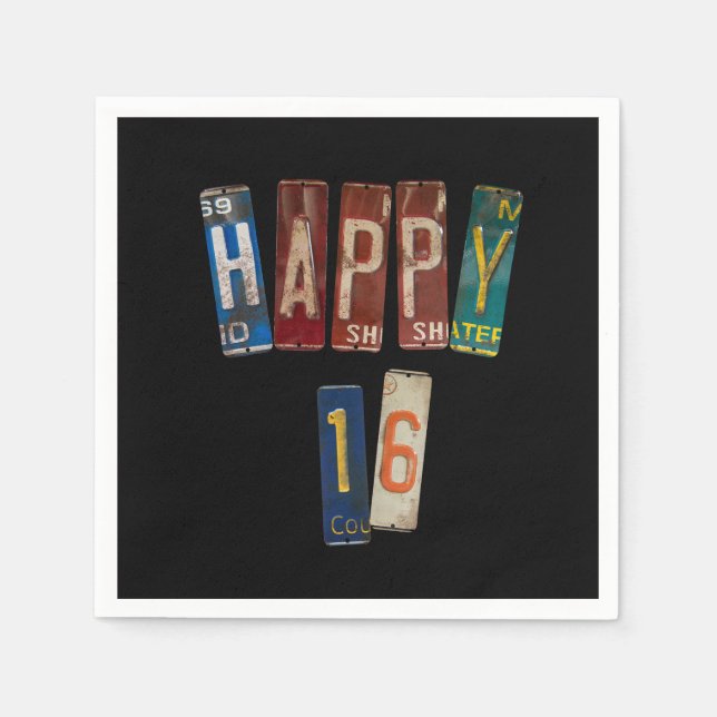 rostig licens för tallrikar för 16-årsdagen pappersservett (Framsidan)