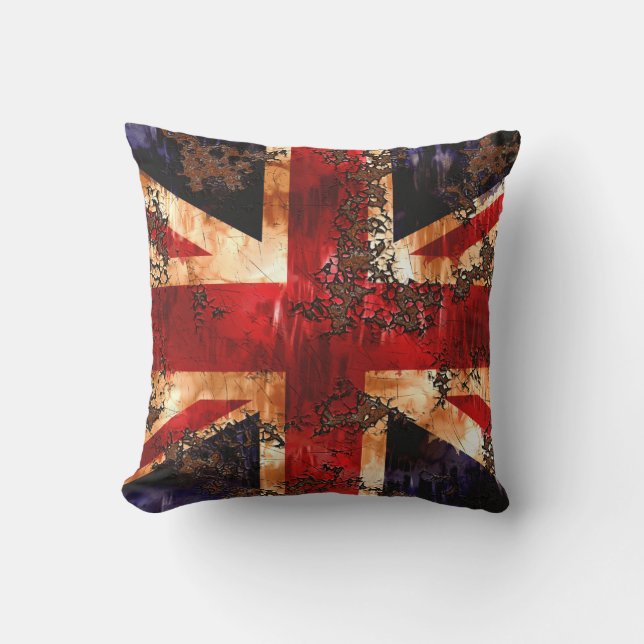 Rostig patriotisk Storbritannien-flagga Kudde (Framsida)