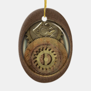 Rostig vintage förser med kuggar den Steampunk Julgransprydnad Keramik