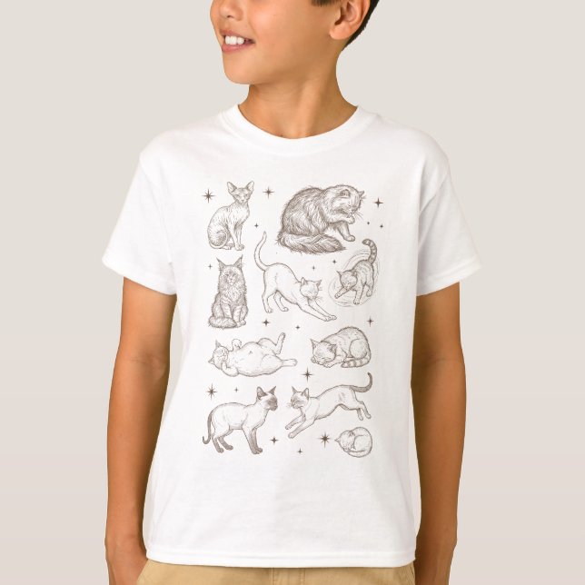 Rostiga roliga katter i flera poser t shirt (Framsida)