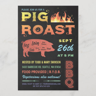 Rostinbjudan för Gris BBQ Chalkboard Färg Inbjudningar