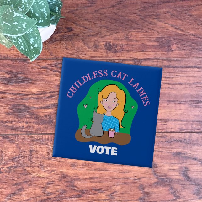 Röstknappen Blått fyrkantsblanksteg för Dam utan b Knapp (Cute doodle childless cat ladies vote blue button . )
