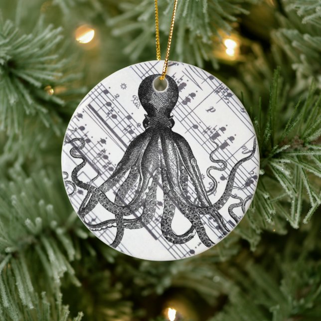 Rostlig marmelk, nutida vintage bläckfisk julgransprydnad keramik (Träd)