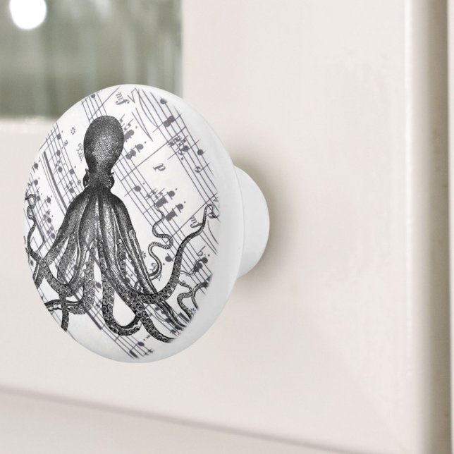 Rostlig marmelk, nutida vintage bläckfisk knopp (rustic steampunk nautical modern vintage octopus ceramic knob)