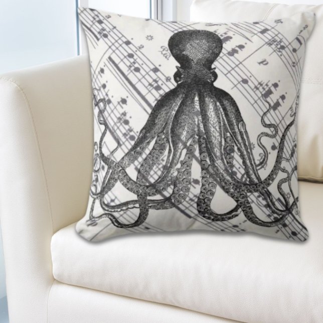 Rostlig marmelk, nutida vintage bläckfisk kudde (rustic steampunk nautical modern vintage octopus throw pillow)