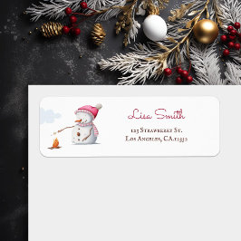 Rostmarschmarmallow Winter Cute Säsong Snögubbe Returadress Etikett