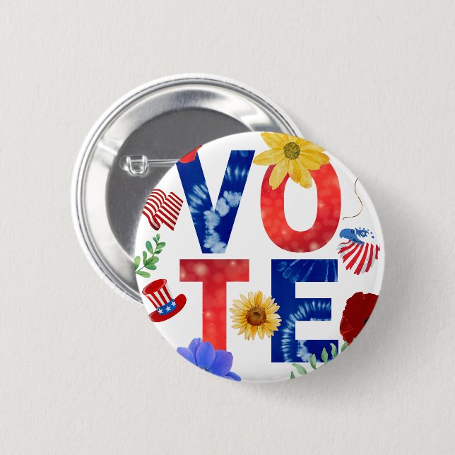 Röstning amerikansk Flagga Eagle Flower w White Knapp (Framsida & baksida)