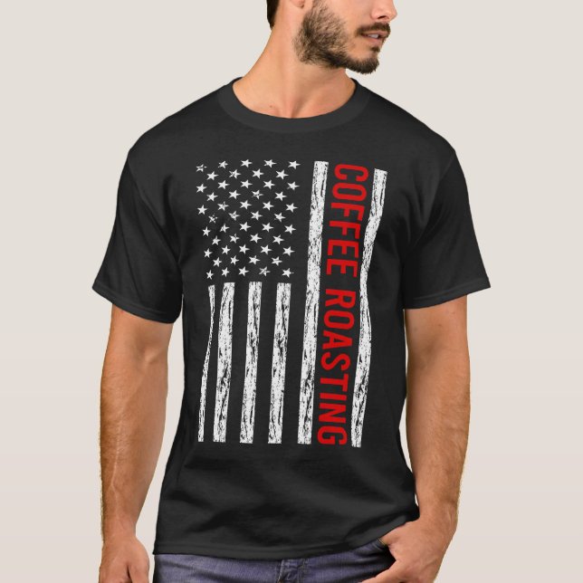 Rostning av kaffe i USA flagga T Shirt (Framsida)