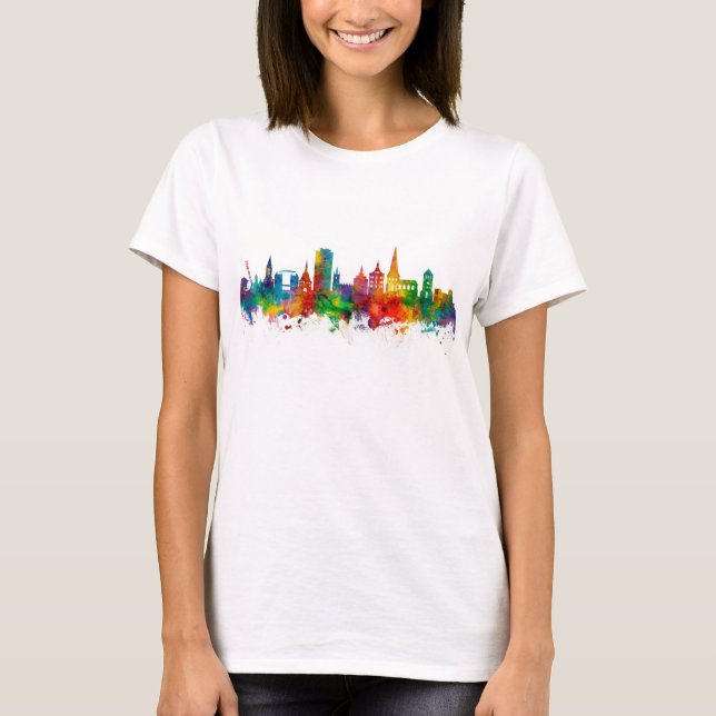 Rostock Tyskland Skyline T Shirt (Framsida)