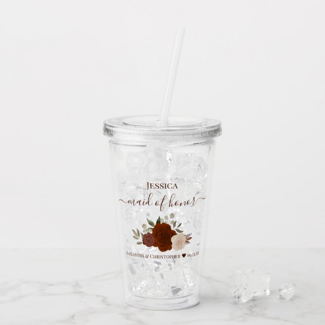 Rostorange rosor Elegant Brudtärna Bröllop Take Away Mugg (Baksida Ice)
