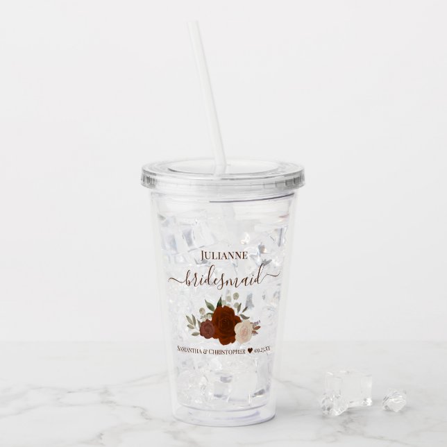 Rostorange rosor Elegant brudtärna bröllop Take Away Mugg (Framsida Ice)