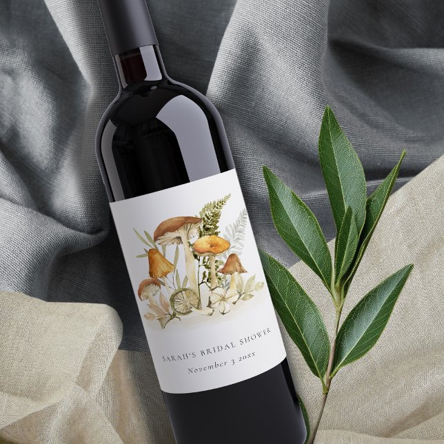 Rostorange svamp fjärran blad bröllopsdusch vinflaska etikett (Skapare uppladdad)