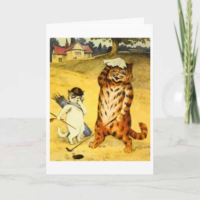 Rostrat rolig golfkatt och caddie-illustration kort (Framsida)