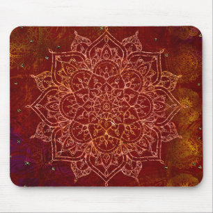 Roströd Mandala Guld Glamour Modernt Chic Musmatta