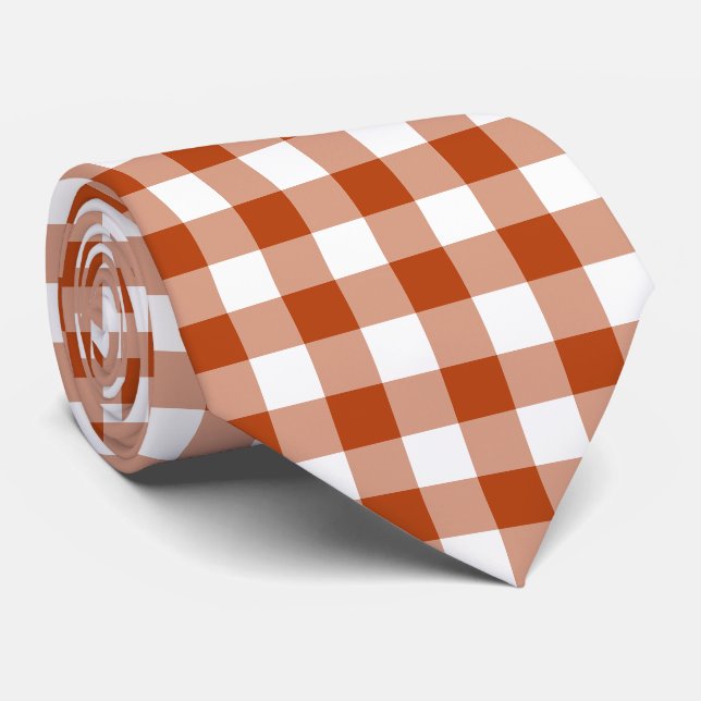 Roströd Plaid Gingham Slipsklöver Slips (Rullad)