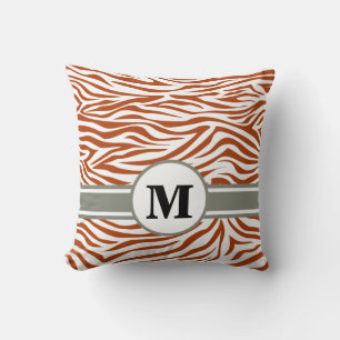 Roströd Safari Zebra med Monogram Kudde