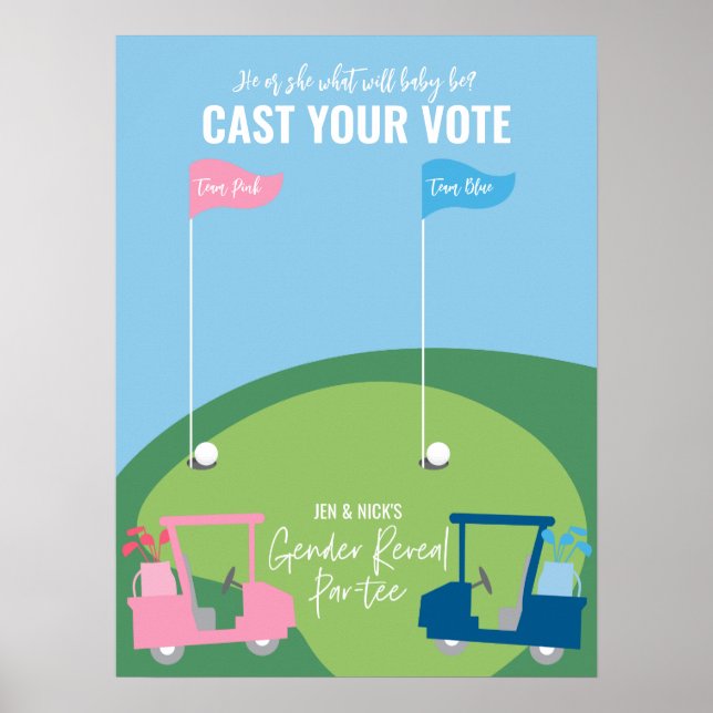 Röstskylt för Golf Gender - Rosa eller blått Poster (Framsidan)
