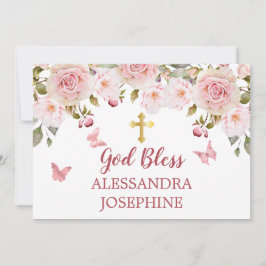 Rosvattenfärg Blommor Fjärilar och Kors Namn Inbjudningar