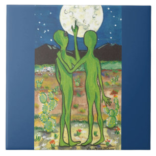 Roswell Alien Romatic Craschat UFO Funny Whimsical Kakelplatta