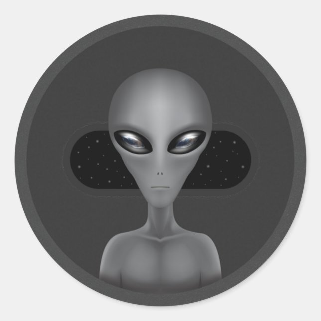 Roswell Alien (Sticker) Runt Klistermärke (Framsida)