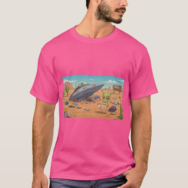 Roswell Hitchhiking Alien Area 51 T-Shirt (Framsida)