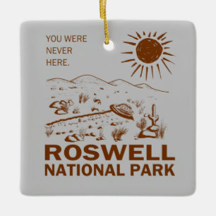 Roswell National Park UFO Flies Saucer Utomjording Julgransprydnad Keramik