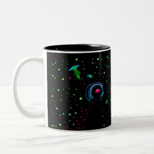 Roswell Spacewalk Wormhole - Teal UFO with TEXT / Två-Tonad Mugg