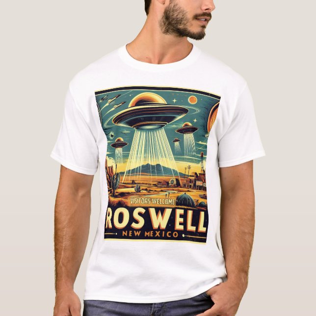 Roswell Tourism Poster - Retro UFO & Alien Parody T Shirt (Framsida)