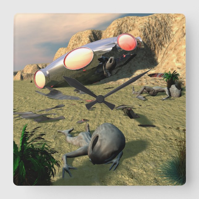 Roswell UFO Crash Fyrkantig Klocka (Framsida)