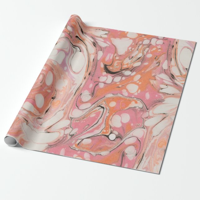 Rosy | Abstrakt Vatten Marble Mönster Presentpapper (Utrullad)