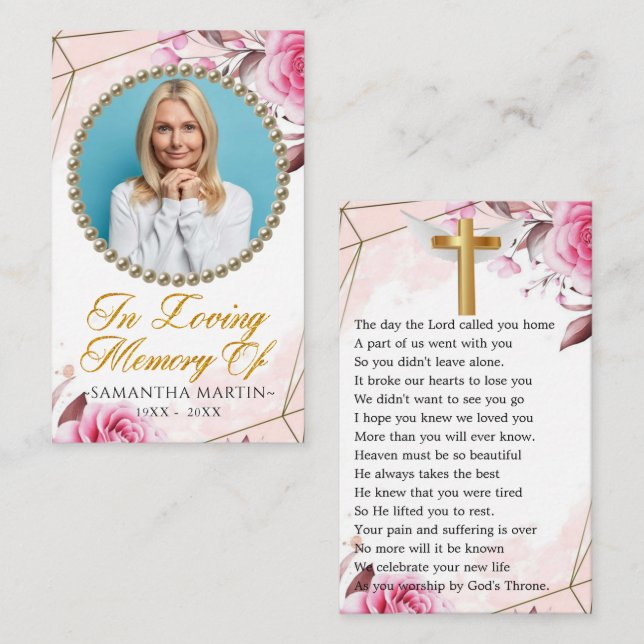 Rosy  Anpassningsbar Foto Funeral Prayer Card Visitkort (Fram/baksida)
