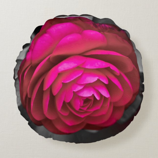 Rosy Camellia Rund Kudde (Framsidan)