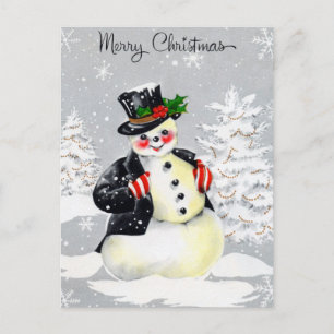 Rosy Cheeked Snögubbe with Top hat Jacka and Mitte Vykort