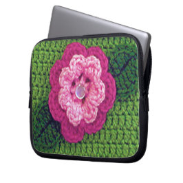 Rosy Flower Artisan Crochet Print Electronics Bag Laptop Fodral