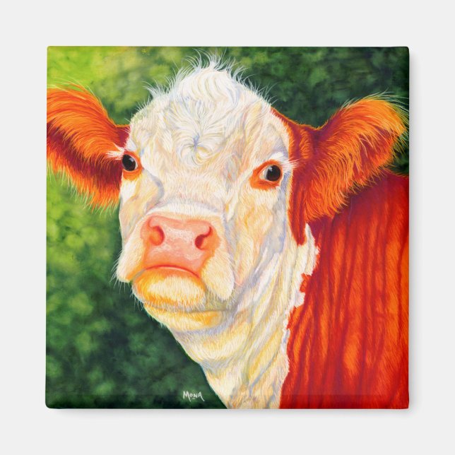 Rosy Lycklig Heifer Hereford Cow Magnet (Framsidan)