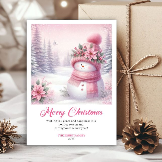 Rosy pink coquette snowman kids card digital edit julkort (Rosy pink coquette snowman kids card digital edit)