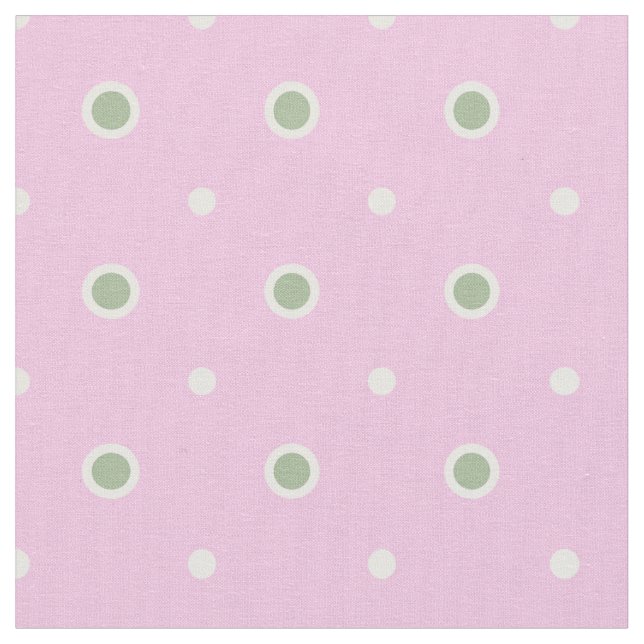 Rosy Posy Grönt och White Polka Dot på Rosa Fabric Tyg (Närbild)