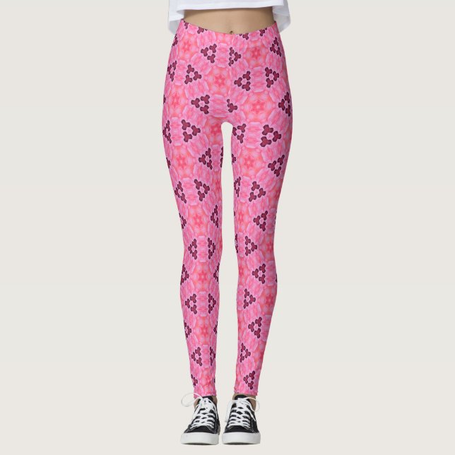 Rosy Radiance Blommigt Geometric Seamless Mönster Leggings (Framsida)