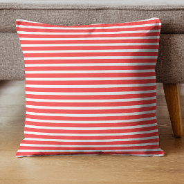 Rosy Red and White Simple Vågrät Stripe Kudde