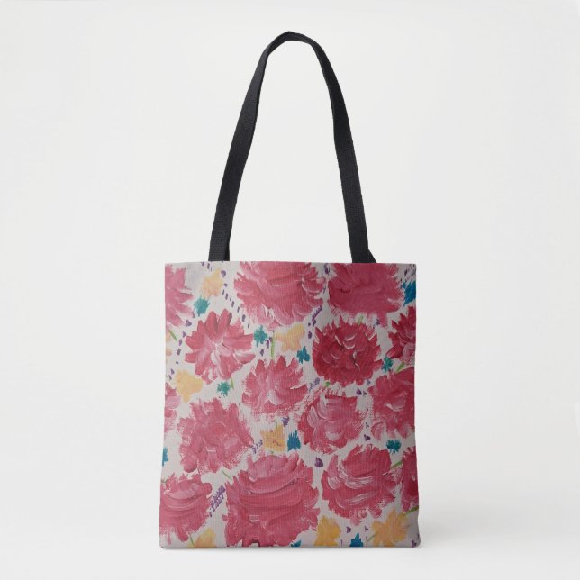 Rosy Red Carnations Blommigt Tote Bag Tygkasse (Framsida)