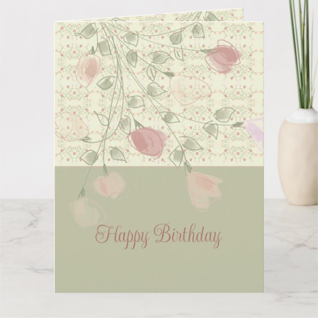 Rosy Rosa Blommigt Kort (Framsida)