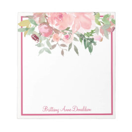 Rosy rosa Watercolor Blommigt Namn Personalize Anteckningsblock